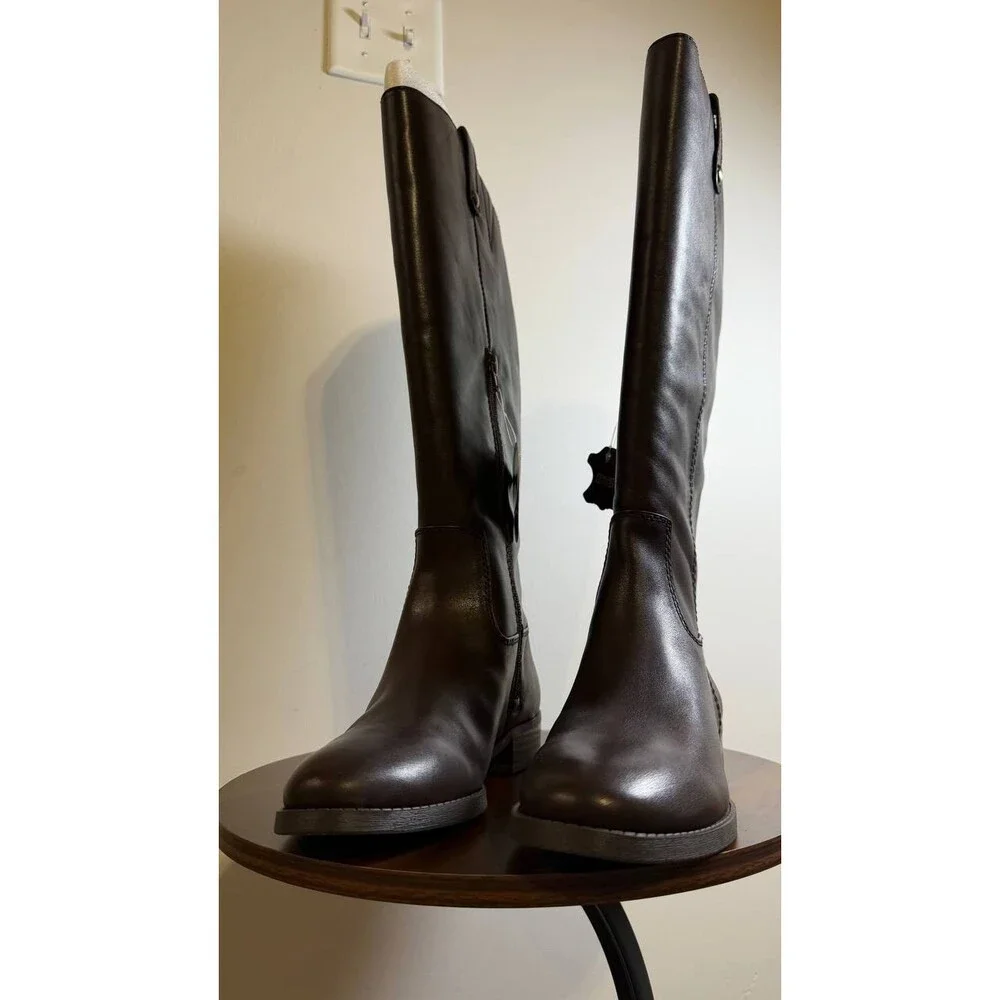 INC Fawne Boots 8M Chocolate Leather Knee‑High Riding Round Toe NIB msrp$189 - Picture 8 of 15